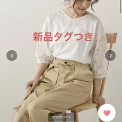 袖レース　プルオーバー　カットソー　異素材　レース　新品未使用タグつき