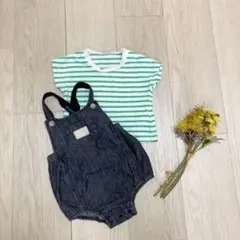 petit main ボーダーT &デニムパンツ　セットアップ