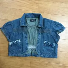 女の子　半袖デニムジャケット ボレロ　カーディガン　リボン付き　130