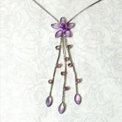 【新品】パープルローズ ラインストーンネックレス フェミニン シルバー