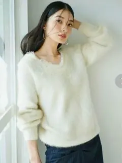 フレイアイディー レーストリムVネックプルオーバー ふわふわ FOX ラクーン