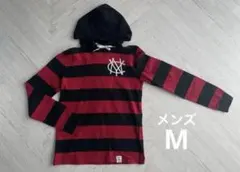 メンズMサイズ　トミーヒルフィガー　赤×黒ボーダー　フード付パーカー