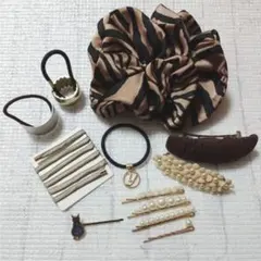 【ヘアアクサリー】12個セット◆バレッタ シュシュ ゴム ピン ワイヤーポニー