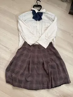 制服3点セット 七分袖シャツ チェック柄スカート リボン付きのサムネイル