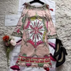 EMILIO PUCCI プッチ柄ラップワンピース オレンジ 長袖 膝下丈 - メルカリ
