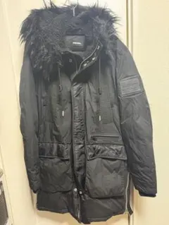 【一回着用のみ】ディーゼル　ロングコート　黒　ファー　フード　サイズS