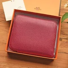 箱付き エルメス アザップ コンパクト シルクイン ラウンドジップ　財布 ルビー