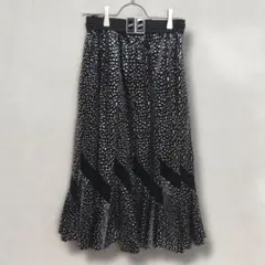 フレアスカート シルバー 黒 ロング ベロア ベルト付き レトロ 個性的