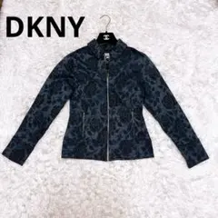 DKNY ジャガード ステンカラー ジャケット 花柄 ジップ ネイビー 襟