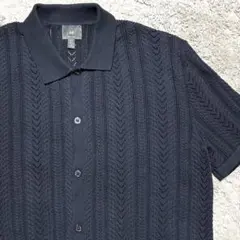 H&M エイチアンドエム メンズ ケーブルニット半袖シャツ M ネイビーのサムネイル