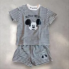 韓国子供服 ミッキーマウスボーダーセットアップ Tシャツ ハーフパンツL 110