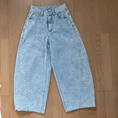 低身長バレルデニムパンツ ライトブルー