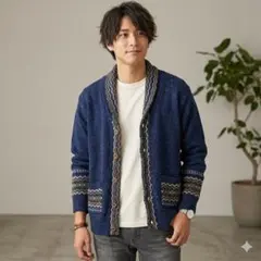 BROWNY ブラウニー ショールカラー ニット カーディガン L ネイビーのサムネイル