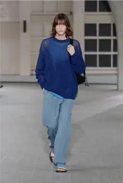 AURALEE COTTON LILY-YARN MESH KNIT P/O