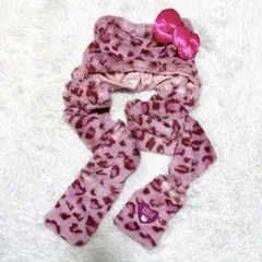 【半日使用のみ美品】USJ ユニバ ハローキティ マフラーハット ヒョウ柄