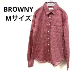 ブラウニーBRUWNY ボルドー ドット柄 長袖シャツ赤白Mサイズ❗️のサムネイル