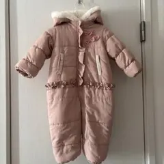 ベビー 中綿ジャンプスーツ ピンク フリル リボンのサムネイル