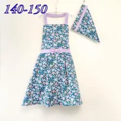 【ともも様専用】ネイビーとパープルの花柄エプロン3点セット｜140-150｜