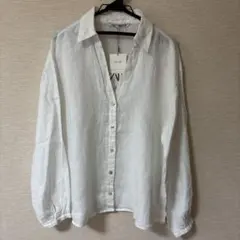 【ZARA】リネンシャツ白 Mサイズのサムネイル