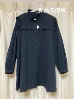 GUフリルカラー　ブラウス　シャツ　ブラック　M 新品未使用