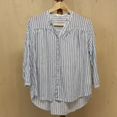 [GLOBAL WORK ]シャツ　ストライプ　ブラウス　スキッパーブラウス