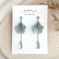 【No.43】浴衣に！青いお花とゆらゆら雫のイヤリング