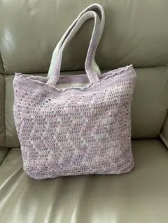 編み物トートバッグ 淡い紫色