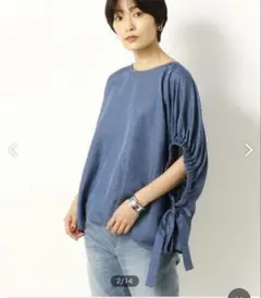 【美品】COMME CA ハイメッシュ更紗 ブラウス ブルー　Mのサムネイル