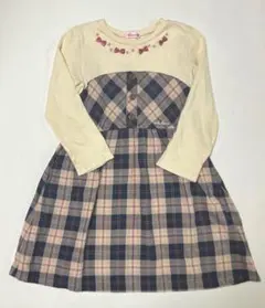 ミキハウス120cm チェック切り替えワンピースリボン付き 定価¥22,000