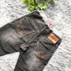 EDWIN【150】ブラック デニム パンツ ジーパン ウェストゴム付 ジーンズ