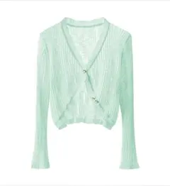 ミントグリーンリブ編み長袖カーディガン