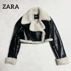 極美品 ZARA ダブルフェイスジャケット ショート丈 ライダース ムートン M