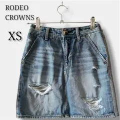【ロデオクラウンズ】デニムミニスカート ダメージ加工 スウェット XS ブルーのサムネイル