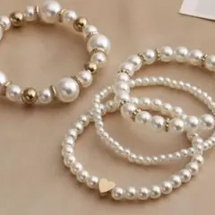 4連ブレスレット　フェイクパール　ホワイト　夏