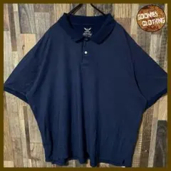 オーバーサイズ 2XL ネイビー 無地 シンプル 単色 古着 半袖 ポロシャツ