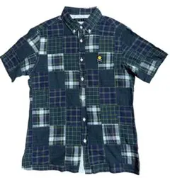 SHIPSパッチワークチェック 半袖シャツ ネイビー系