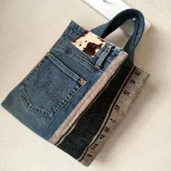 ハンドメイド デニムリメイク トートバッグ 肩かけok リメイクトート