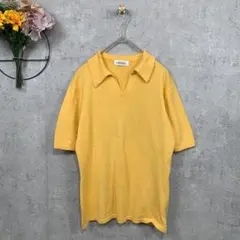 【美品】LAVENUE レディース ニット M イエロー 無地 半袖 綿100％