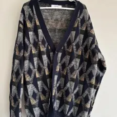 INHERIT ニット カーディガン 幾何学模様 総柄 Lサイズ