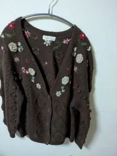 USED　カーディガン　花　古着　ニット　セーター　かわいい