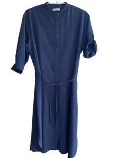 ネイビー ボタン付きシャツワンピースLL