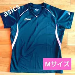 asics　スポーツウェア　半袖　ランニングTシャツ　Mサイズ　ネイビー　ピンク