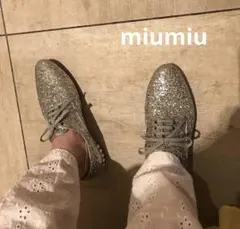 g*a様 miumiu シルバー グリッター レースアップシューズ