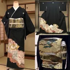 美品　黒留袖 袋帯　５点セット　結婚式　作家物　地紙御所車飛鶴文　ロング丈