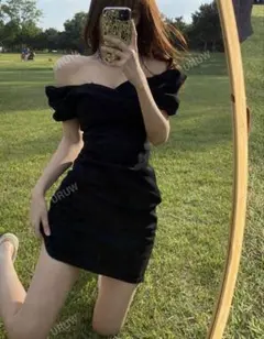 SHEIN パフスリーブドレス 黒 M