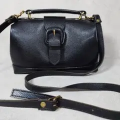 ブラック レザー ショルダーバッグ ハンドバッグ レトロデザイン