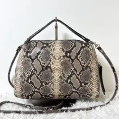 美品】ジャパンヴァニ パイソン柄 ショルダーバッグ グレー系 蛇柄 166 