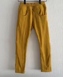 マスタード色 裏起毛 スリムフィットパンツ