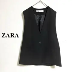 美品 ZARA ザラ Vネック ロングジレ ベスト ブラック 黒 S〜M相当のサムネイル