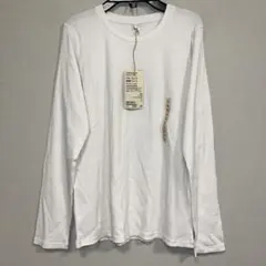 無印、オフ白　なめらか、リブ編み、クルーネック、長袖Ｔシャツ